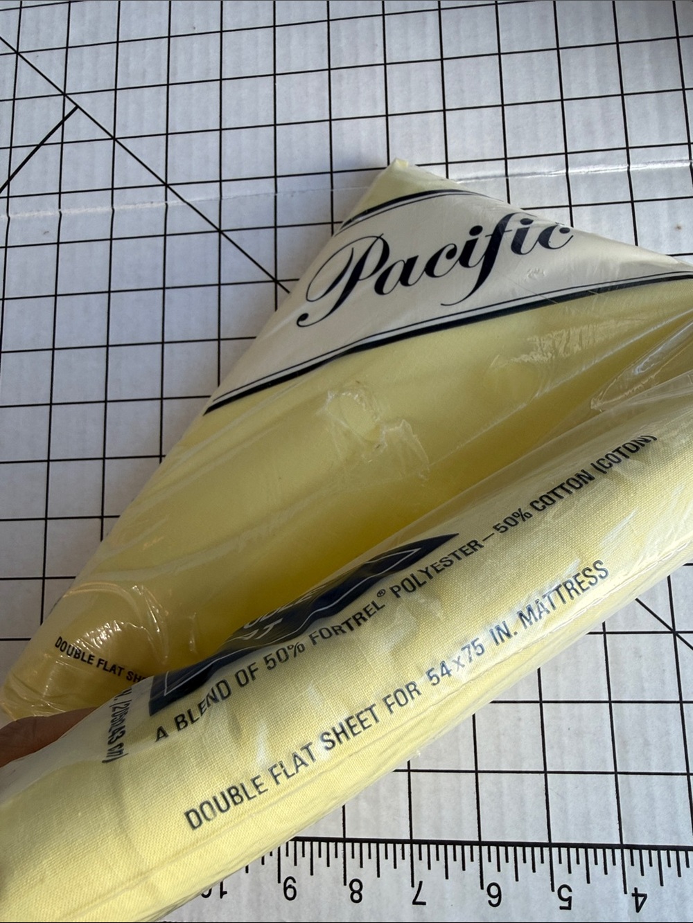 Vintage Pacific Double Flat Sheet NOS Yellow Permanent Press Cotton Poly 1970s